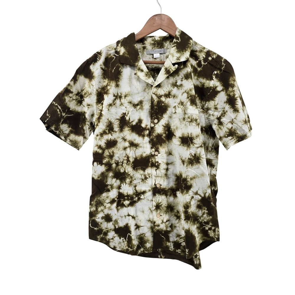 Outerknown Button Up Shirt Mens Large Green Tie Dye BBQ Shirt Organic Cotton NWT